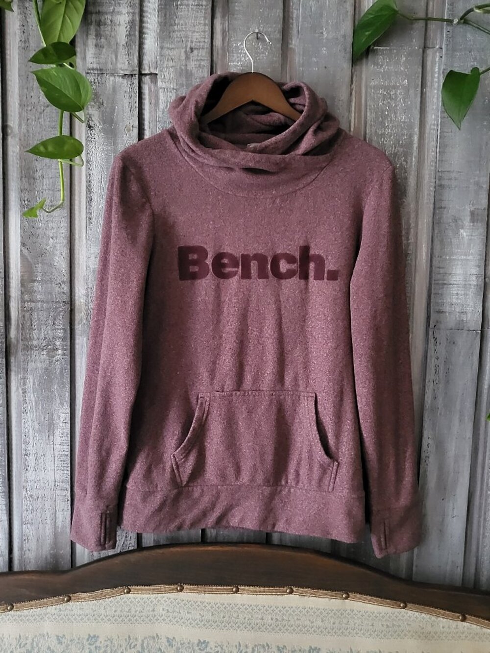 Bench Heather Burgundy Cowl Neck Hoodie Pullover Fleece M